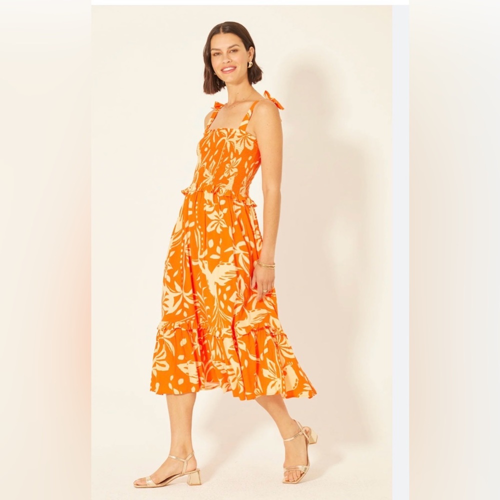 Patrons of Peace Orange and Cream Floral Strapless Maxi
